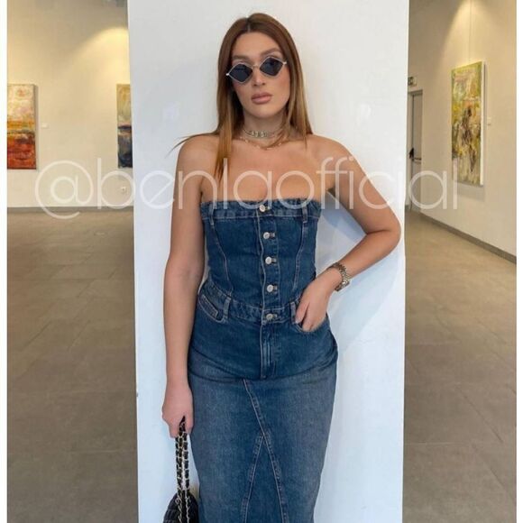 Zara RARE TRF DENIM DRESS NAVY BLUE - Picture 6 of 13